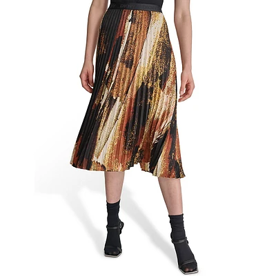 Printed Pleated Midi Skirt