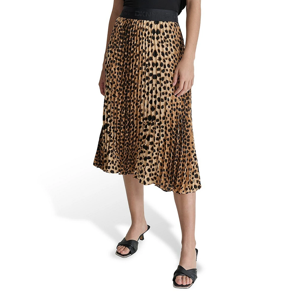 Printed Pleated Midi Skirt