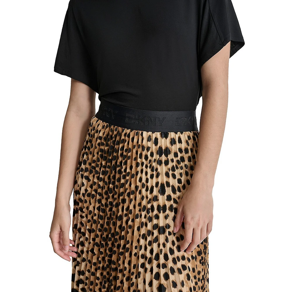 Printed Pleated Midi Skirt