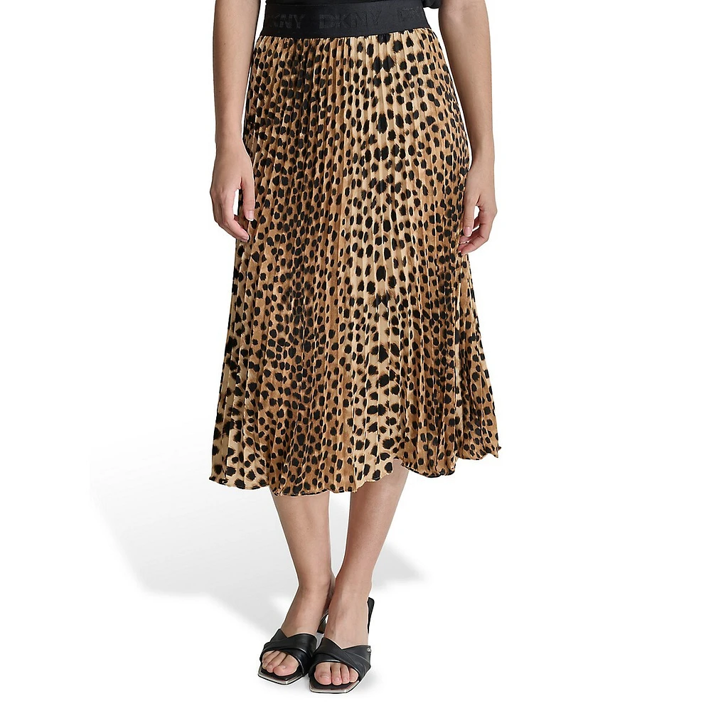 Printed Pleated Midi Skirt