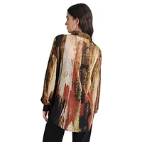 Abstract Crinkle Chiffon Tunic Shirt