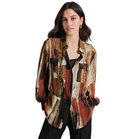 Abstract Crinkle Chiffon Tunic Shirt