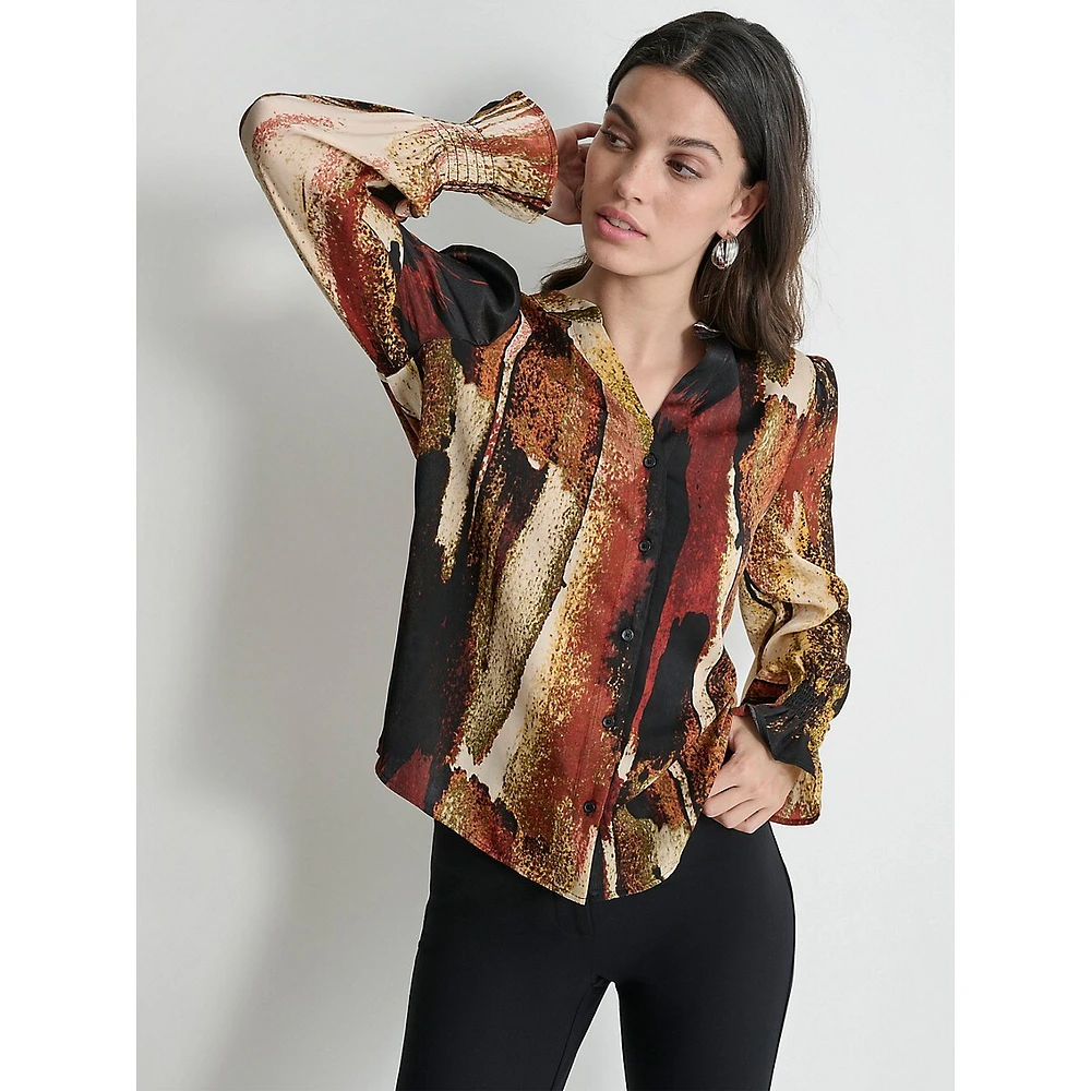 Brushstroke-Print Blouse