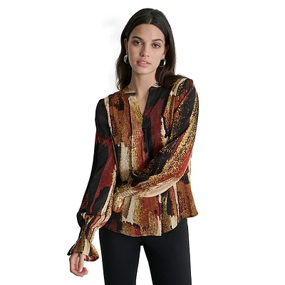 Brushstroke-Print Blouse