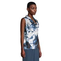 Cowl-Neck Sleeveless Print Top