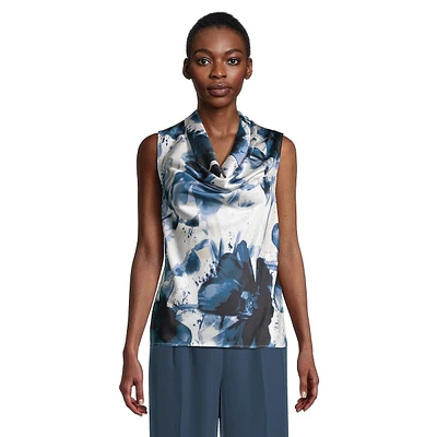 Cowl-Neck Sleeveless Print Top