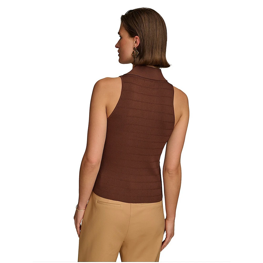 Collared Ribbed Sleeveless Top