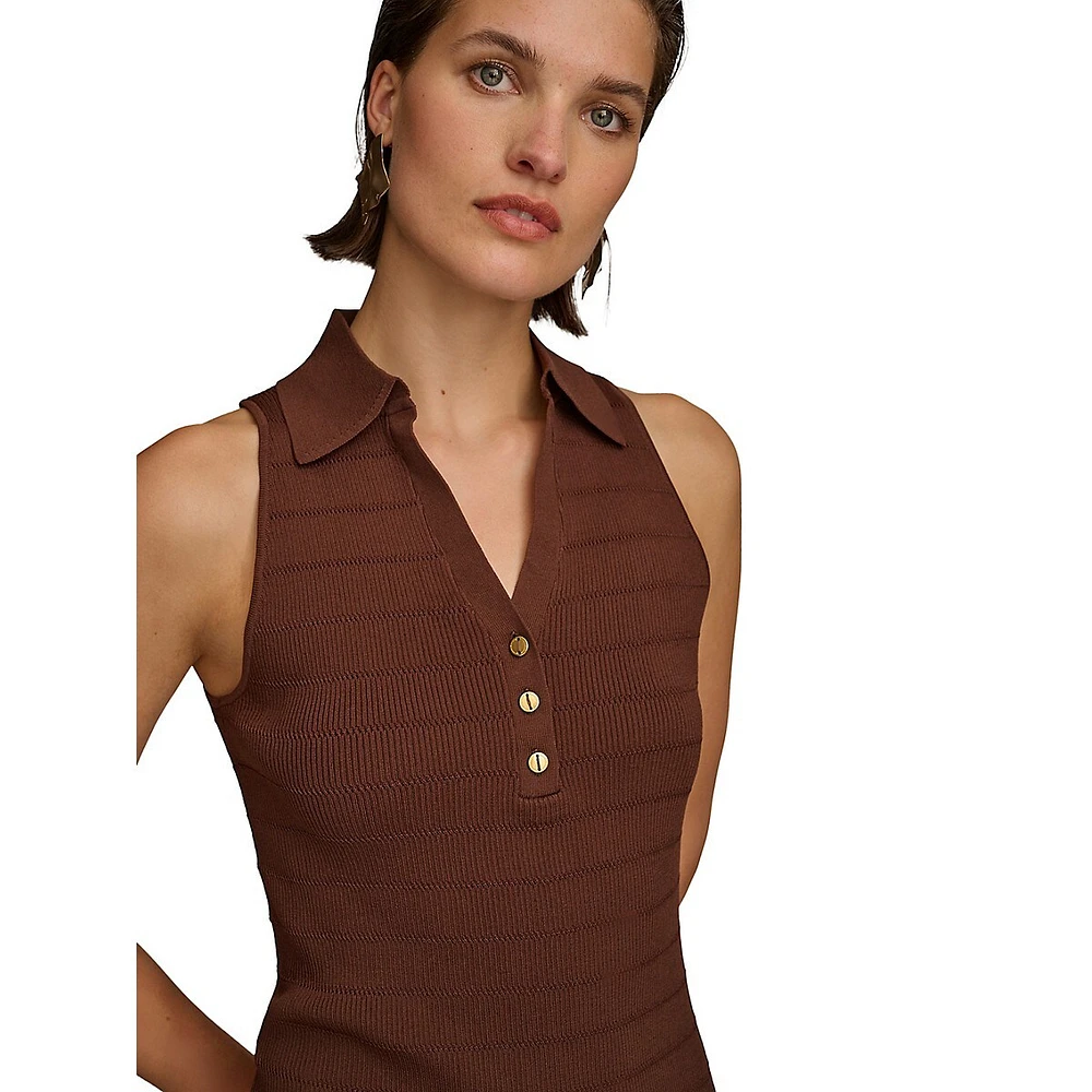 Collared Ribbed Sleeveless Top