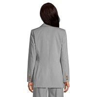 Pinstriped Side-Tie Double-Breasted Suit Blazer