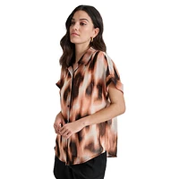 Printed Chiffon Short-Sleeve Shirt