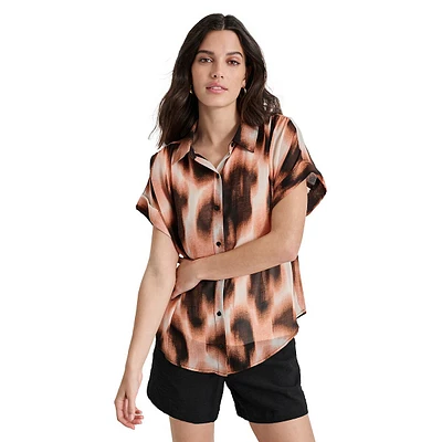 Printed Chiffon Short-Sleeve Shirt