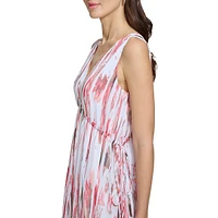 Sleeveless V-Neck Printed Chiffon Empire Dress