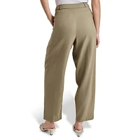 Pleated Linen-Viscose Straight-Leg Pants