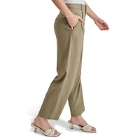 Pleated Linen-Viscose Straight-Leg Pants