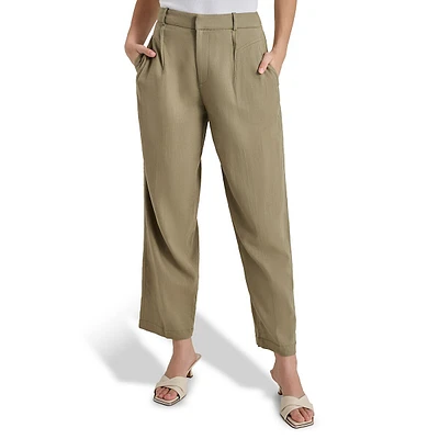 Pleated Linen-Viscose Straight-Leg Pants