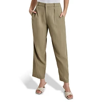 Pleated Linen-Viscose Straight-Leg Pants