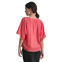 Dolman-Sleeve Mixed-Media Panel Top