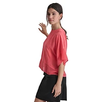 Dolman-Sleeve Mixed-Media Panel Top