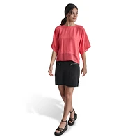 Dolman-Sleeve Mixed-Media Panel Top