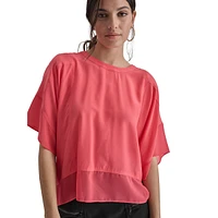 Dolman-Sleeve Mixed-Media Panel Top