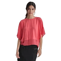 Dolman-Sleeve Mixed-Media Panel Top