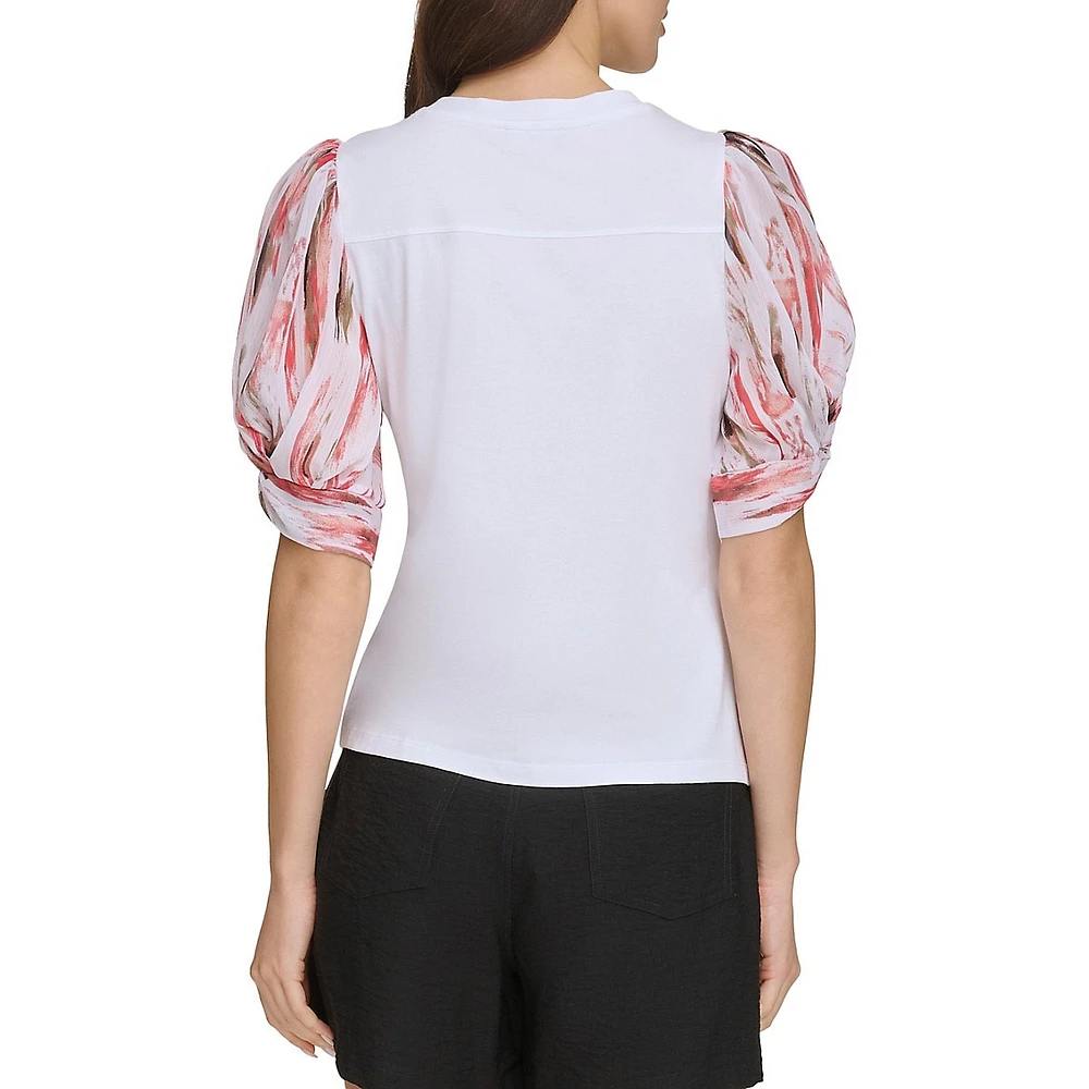 Contrast Puff-Sleeve Top