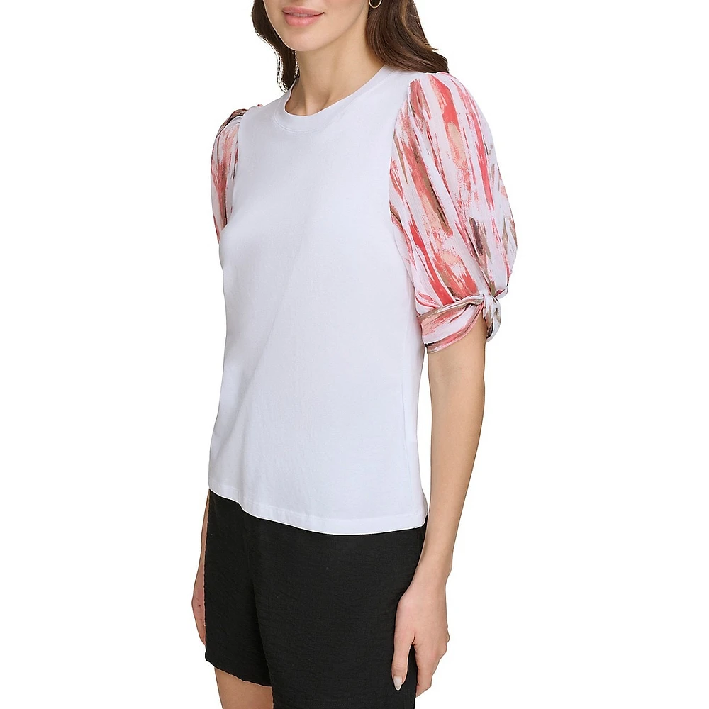Contrast Puff-Sleeve Top