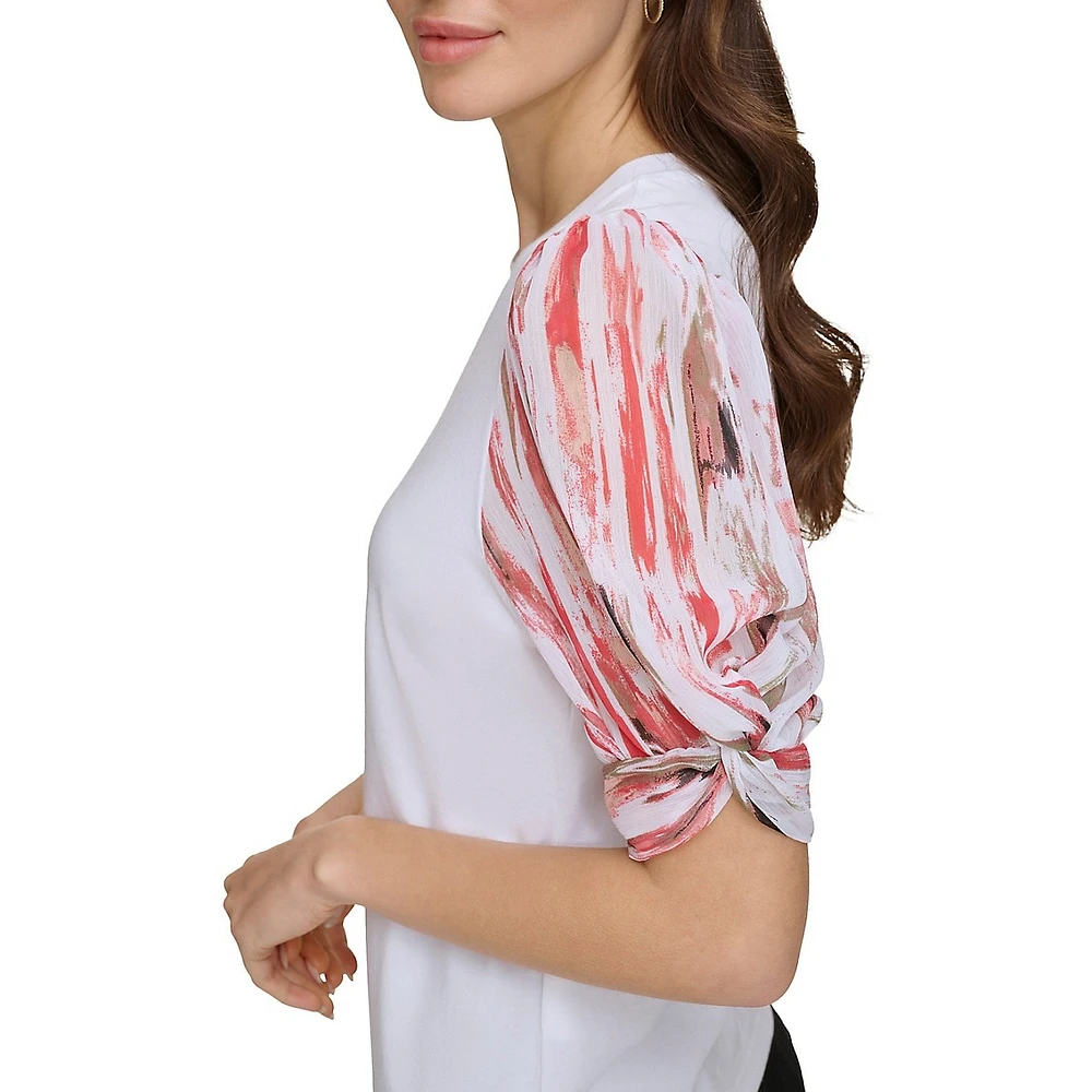 Contrast Puff-Sleeve Top