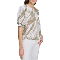 Printed Voile Puff-Sleeve Blouse