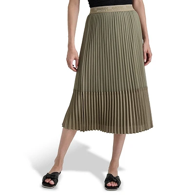 Logo-Waistband Pleated Mesh Midi Skirt