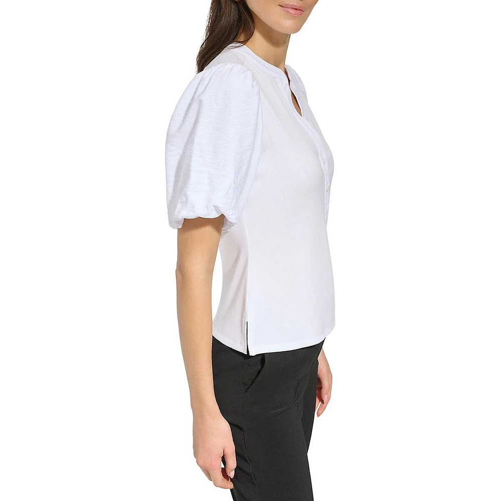 Mixed-Media Henley Blouse