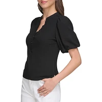 Mixed-Media Henley Blouse