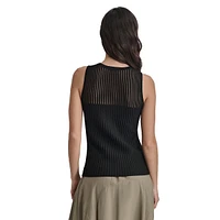 Sleeveless Semi-Sheer Rib-Knit Top