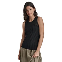 Sleeveless Semi-Sheer Rib-Knit Top
