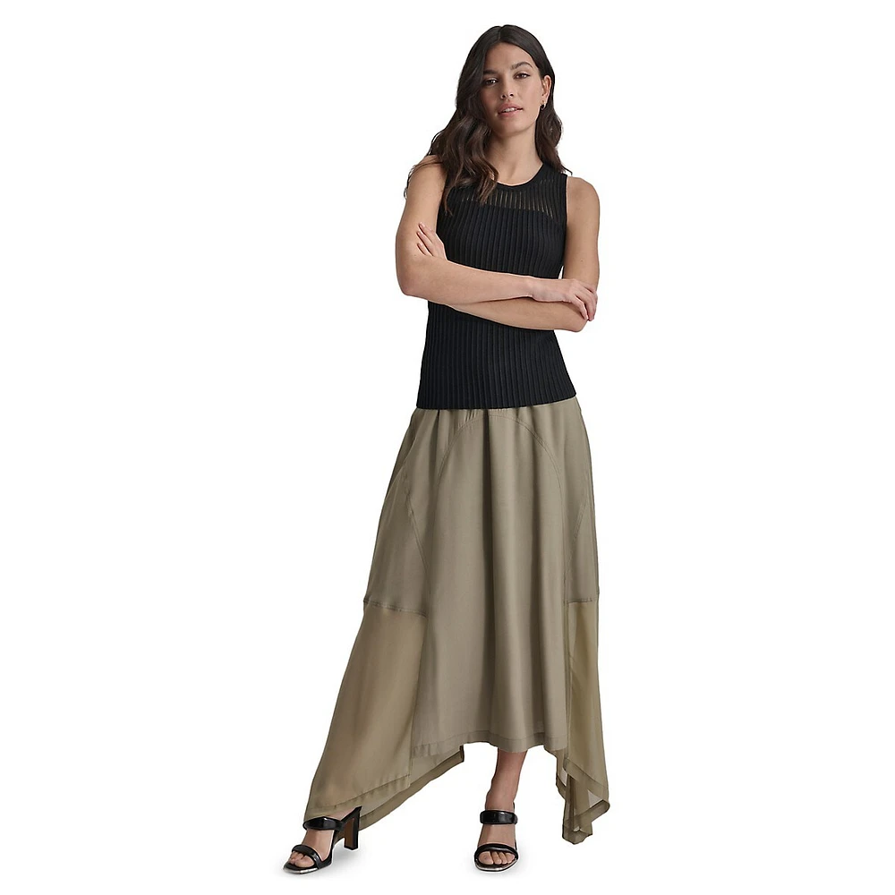 Sleeveless Semi-Sheer Rib-Knit Top