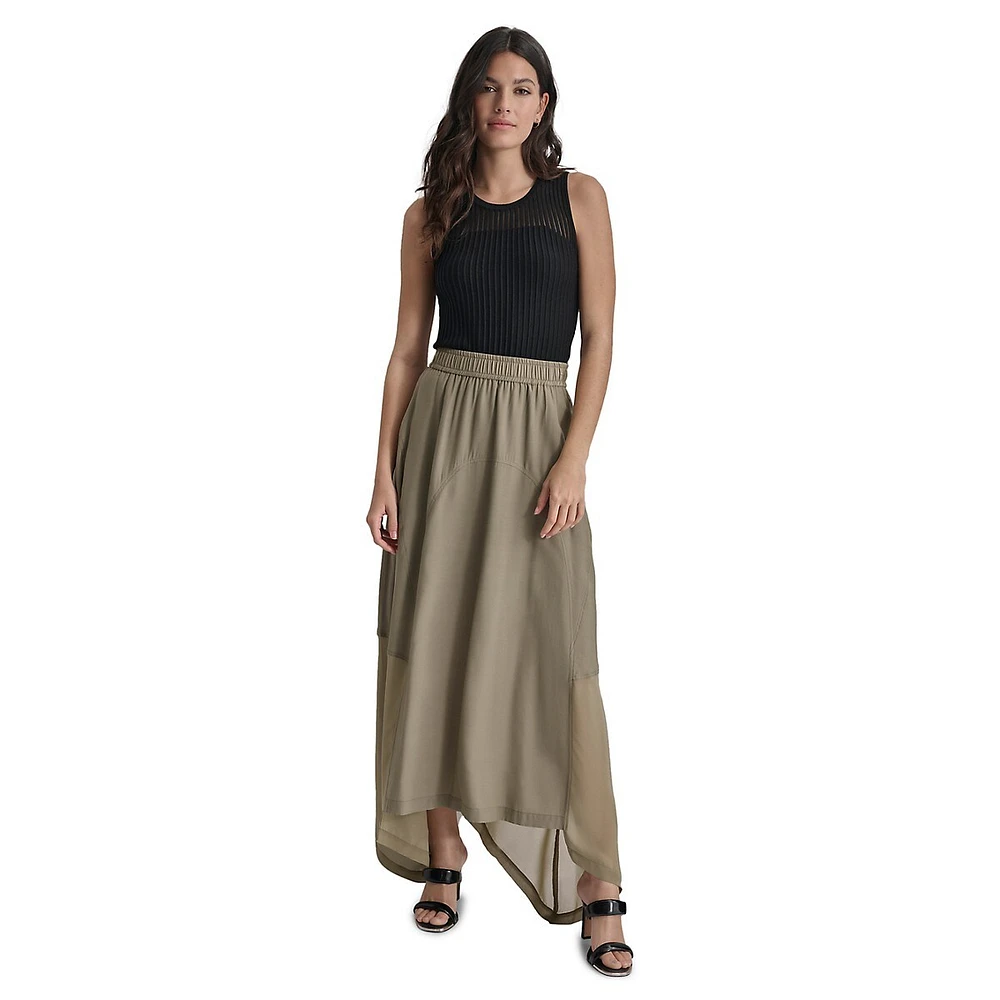 Sleeveless Semi-Sheer Rib-Knit Top