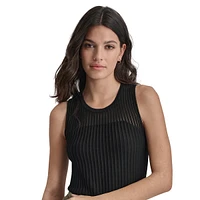 Sleeveless Semi-Sheer Rib-Knit Top