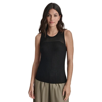 Sleeveless Semi-Sheer Rib-Knit Top