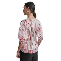 Printed Dolman-Sleeve Mixed-Media Top