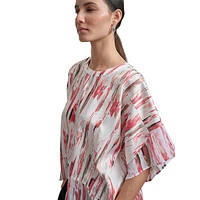 Printed Dolman-Sleeve Mixed-Media Top