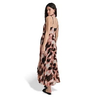 Printed Chiffon Pleated Halter Maxi Dress