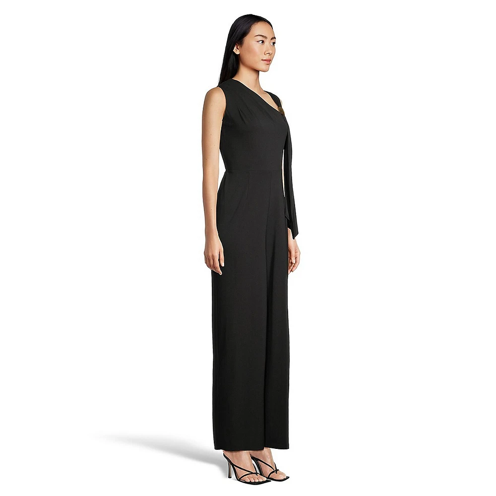 Asymmetric-Neck Sleeveless Wide Jumpsuit