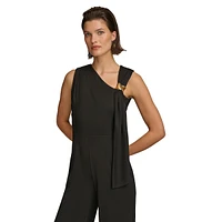 Asymmetric-Neck Sleeveless Wide Jumpsuit