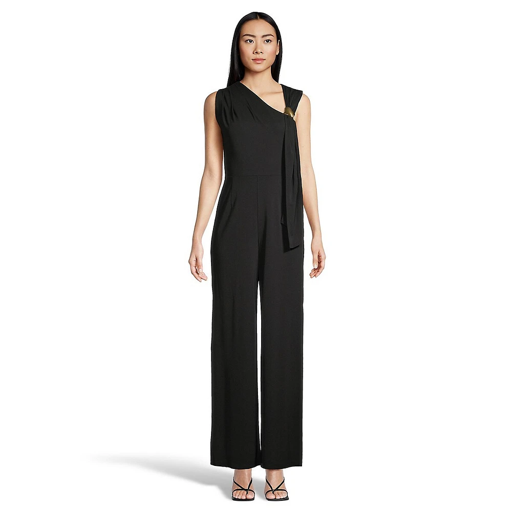 Asymmetric-Neck Sleeveless Wide Jumpsuit