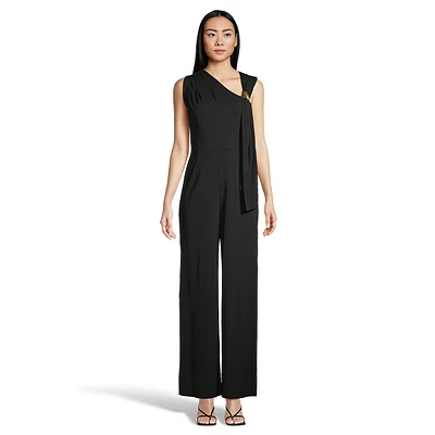 Asymmetric-Neck Sleeveless Wide Jumpsuit