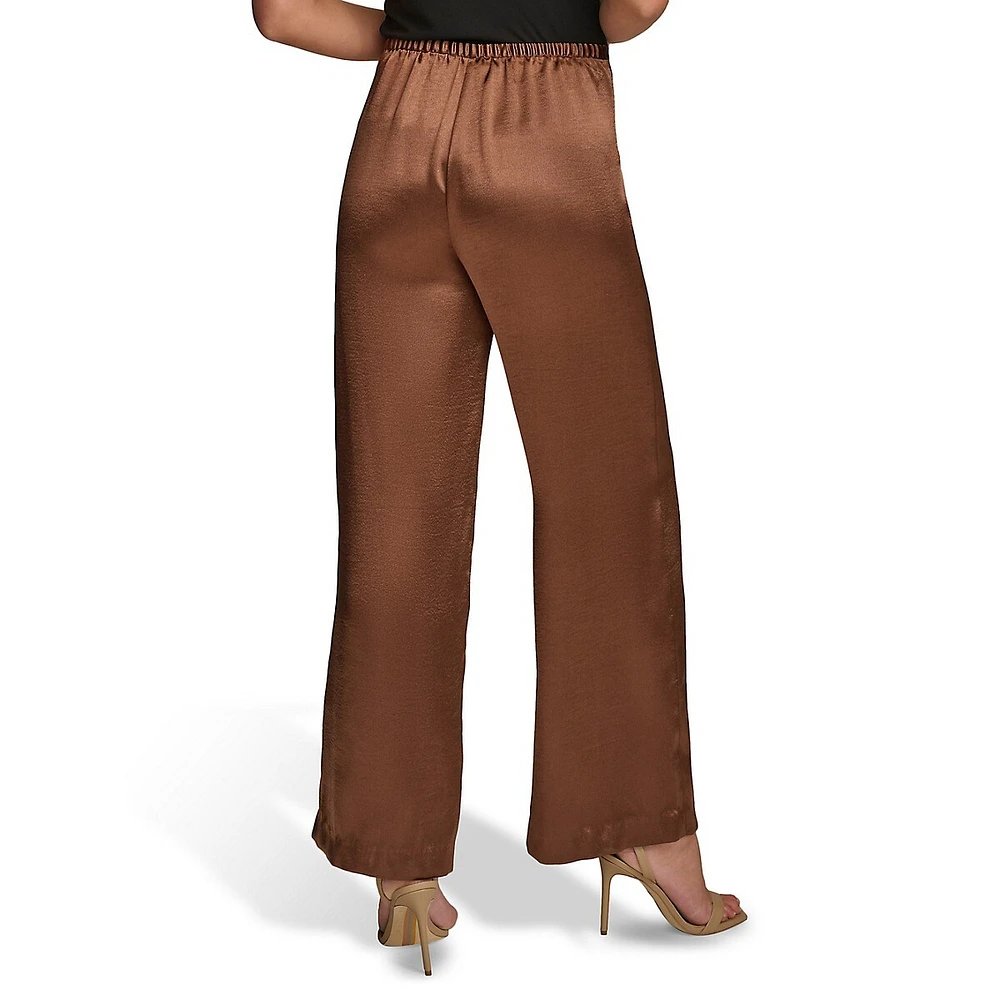 Wide-Leg Pull-On Satin Pants