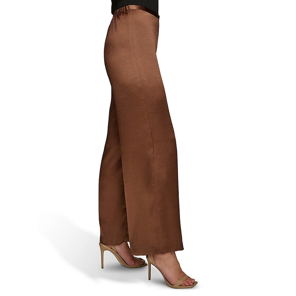 Wide-Leg Pull-On Satin Pants