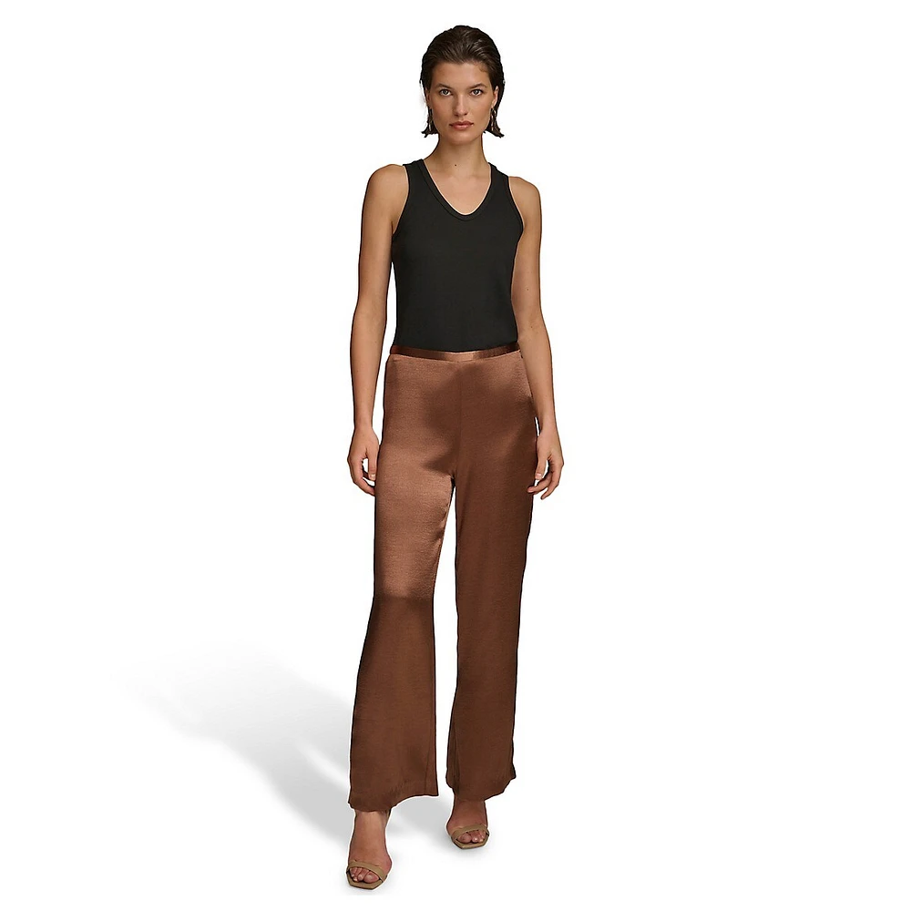 Wide-Leg Pull-On Satin Pants