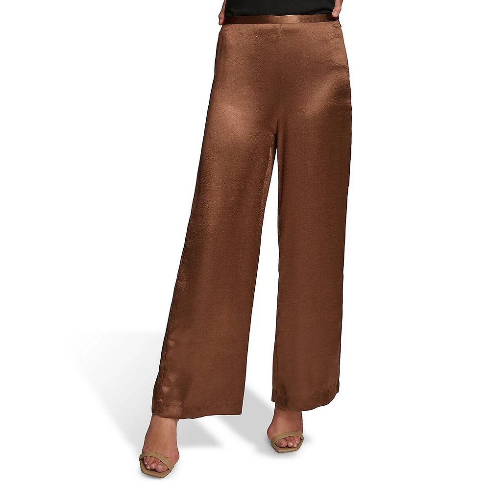 Wide-Leg Pull-On Satin Pants