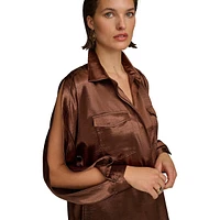 Cold-Shoulder Satin Shirt